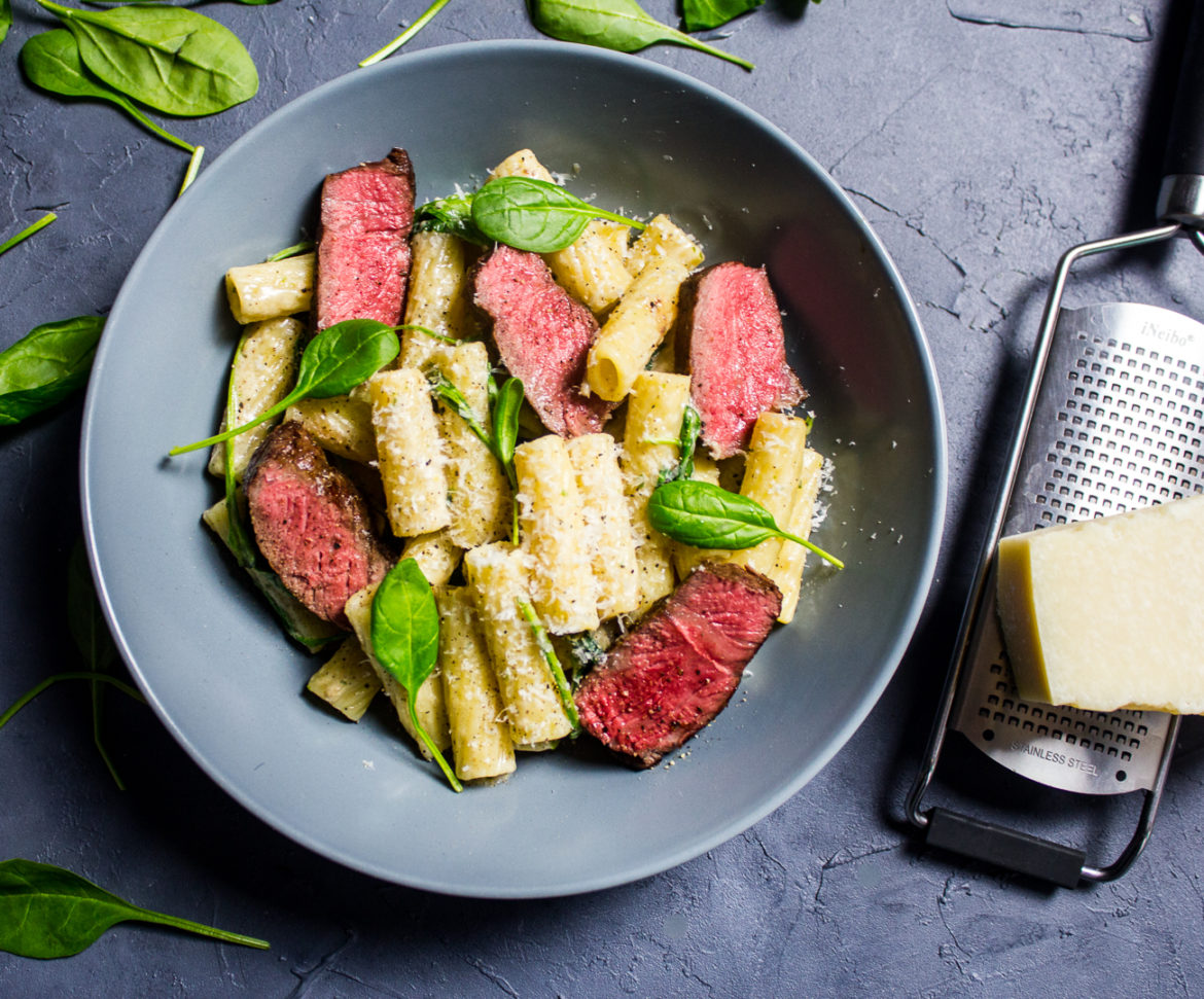 PASTA MIT STEAKSTREIFEN UND SPINAT - Fabian&amp;#39;s Food Factory